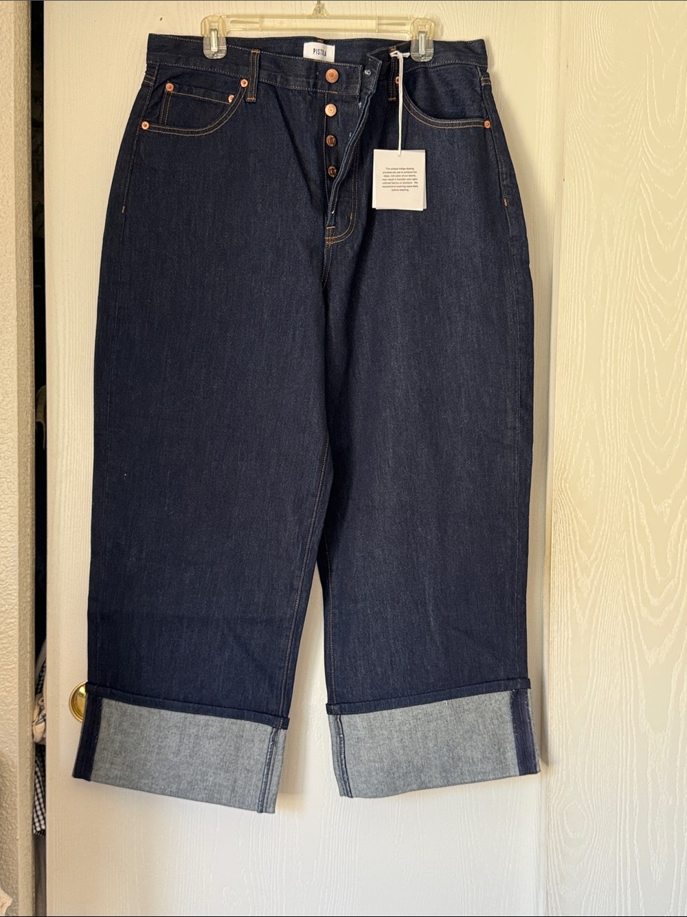 pistola Dark Indigo High-Rise Wide-Leg Jeans with Cuffed Hem